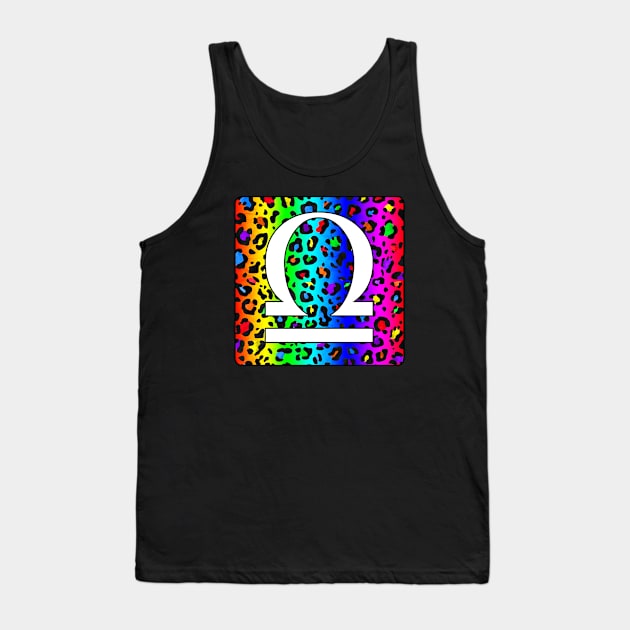 Libra Zodiac Horoscope Rainbow Leopard Print Square Monogram Tank Top by bumblefuzzies